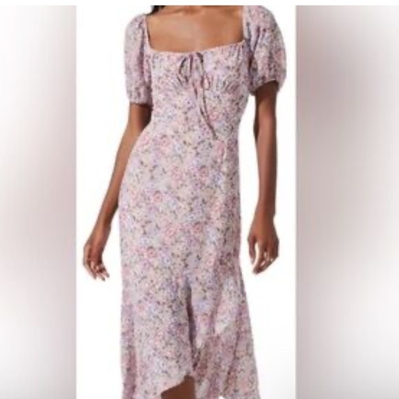 ASTR the Label Bow Tie Ruffle Dress pink purple floral Size Small NWT - Picture 1 of 7